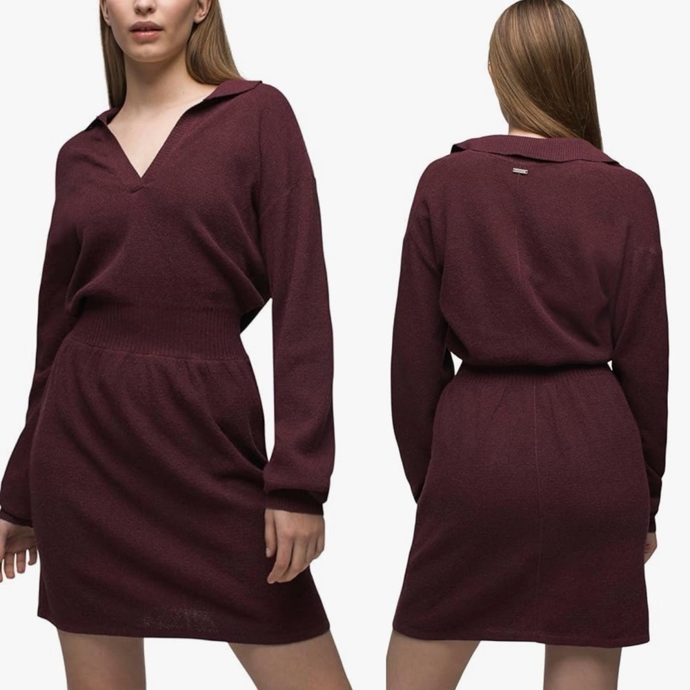New Prana Milani V Neck Sweater Dress Mulberry